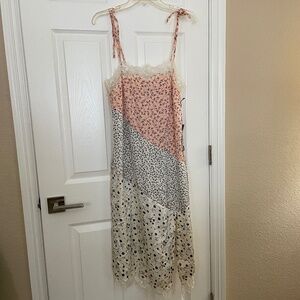 NWT Future Collective XS Midi Slip Dress in pink and cream floral lace